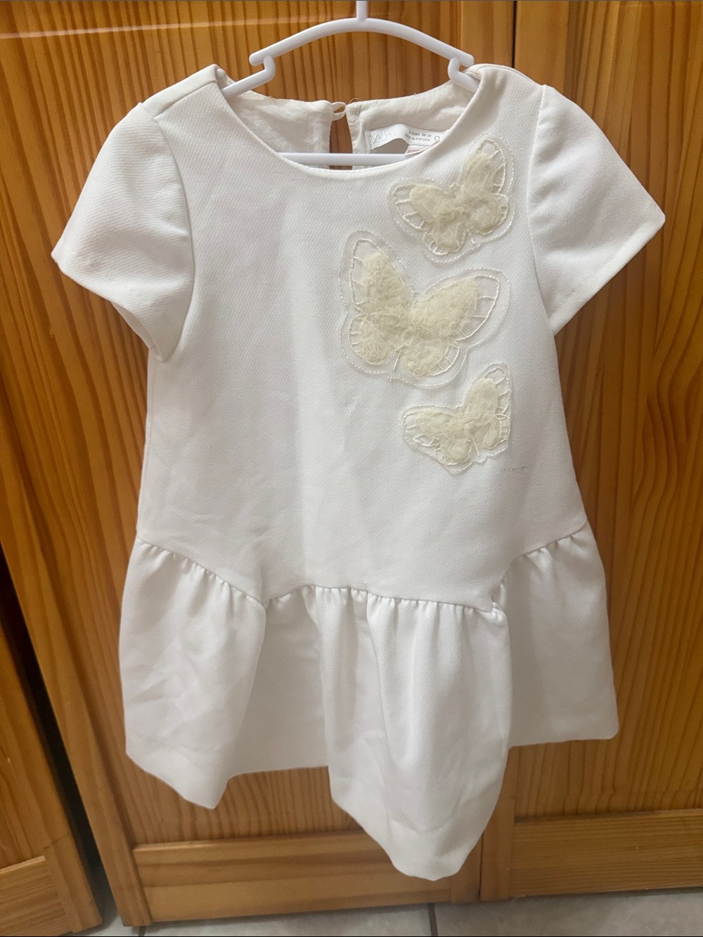Zara White Dress Top with Cream Butterfly Appliques